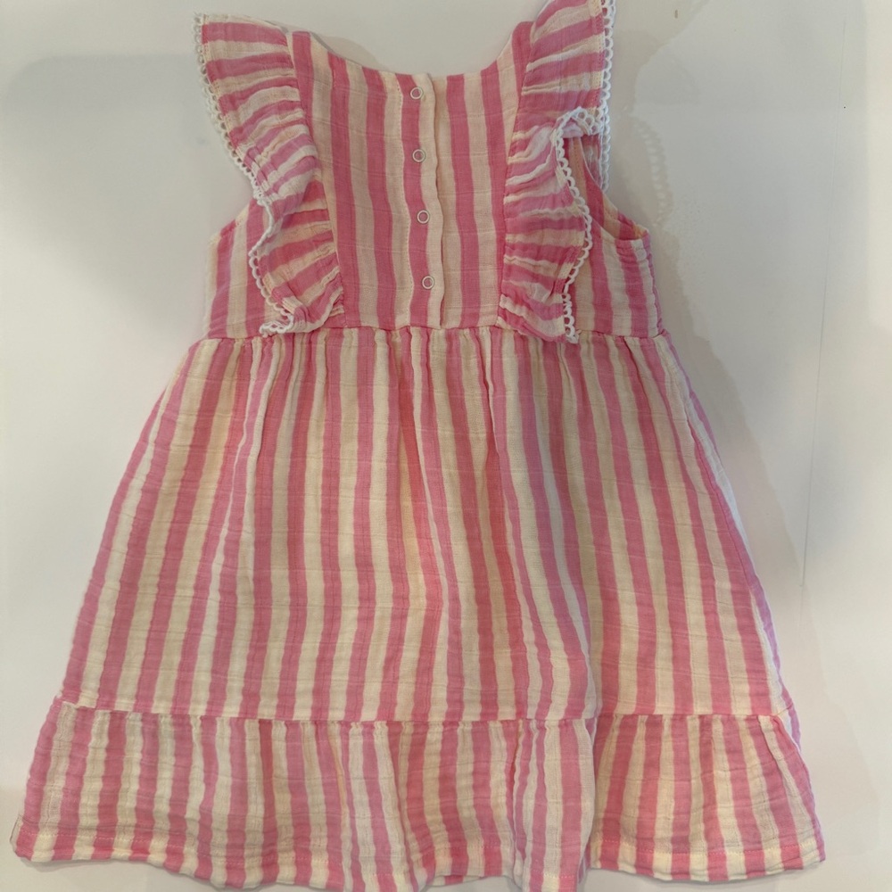 Angel Dear Pink Stripe Ruffle Dress 4T NWOT Cotton Muslin Lined - Picture 2 of 6